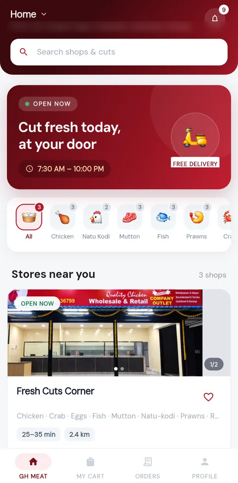 Home screen with nearby shops
