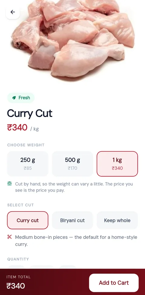 Choosing weight and cut for a product